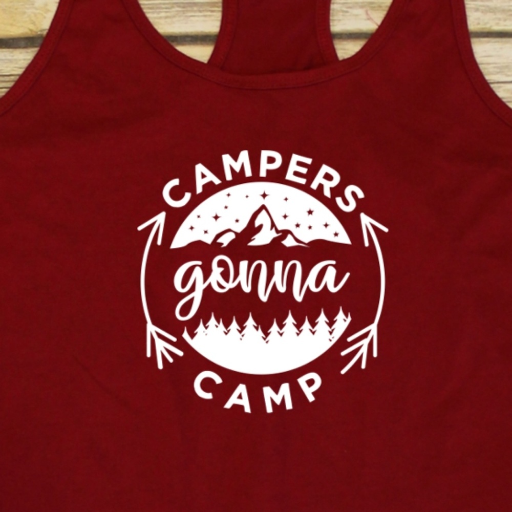 Campers Gonna Camp - ladies fitted red tank top